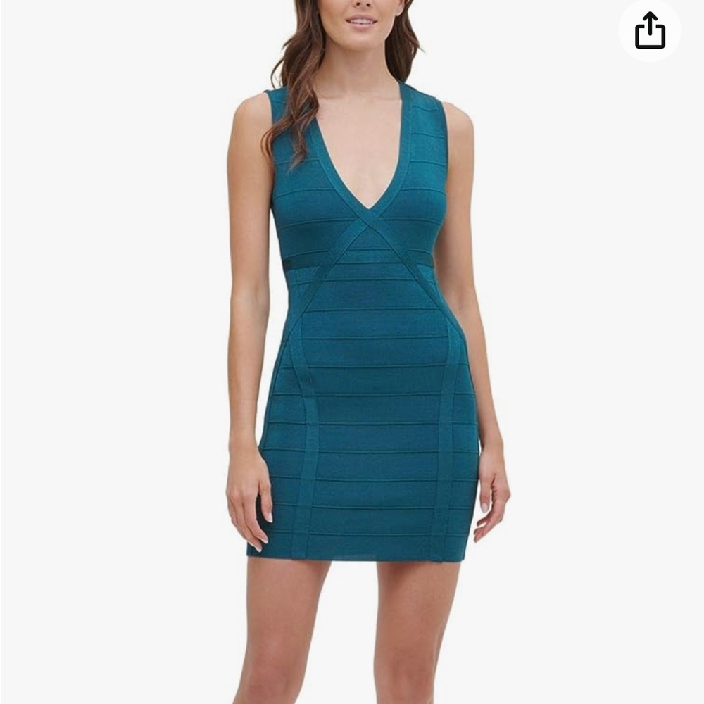 Guess: Dark Teal. Bodycon mini bandage Dress
Size: Small. NWT